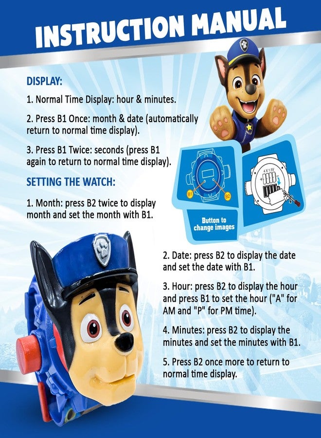 Wembley Paw Patrol Digital Projector Watch for Kids| Fun Learning Birthday Gift| Toy Watch for Boys and Girls| Shows Time, Date & Month| with Soft Silicone Strap- Chase - Image 5